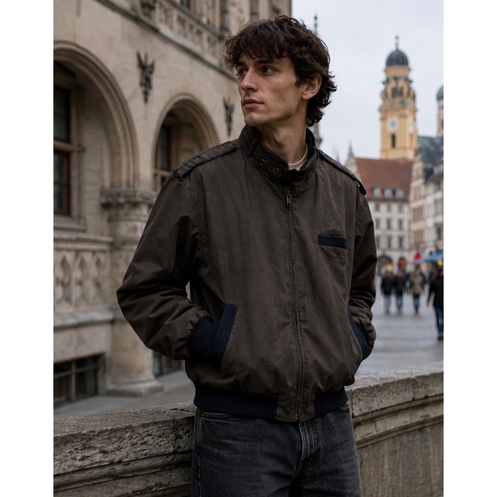 Vintage‎ Sears Club Windbreaker Bomber Jacket L Charcoal Minimalist Y2K Dad Core